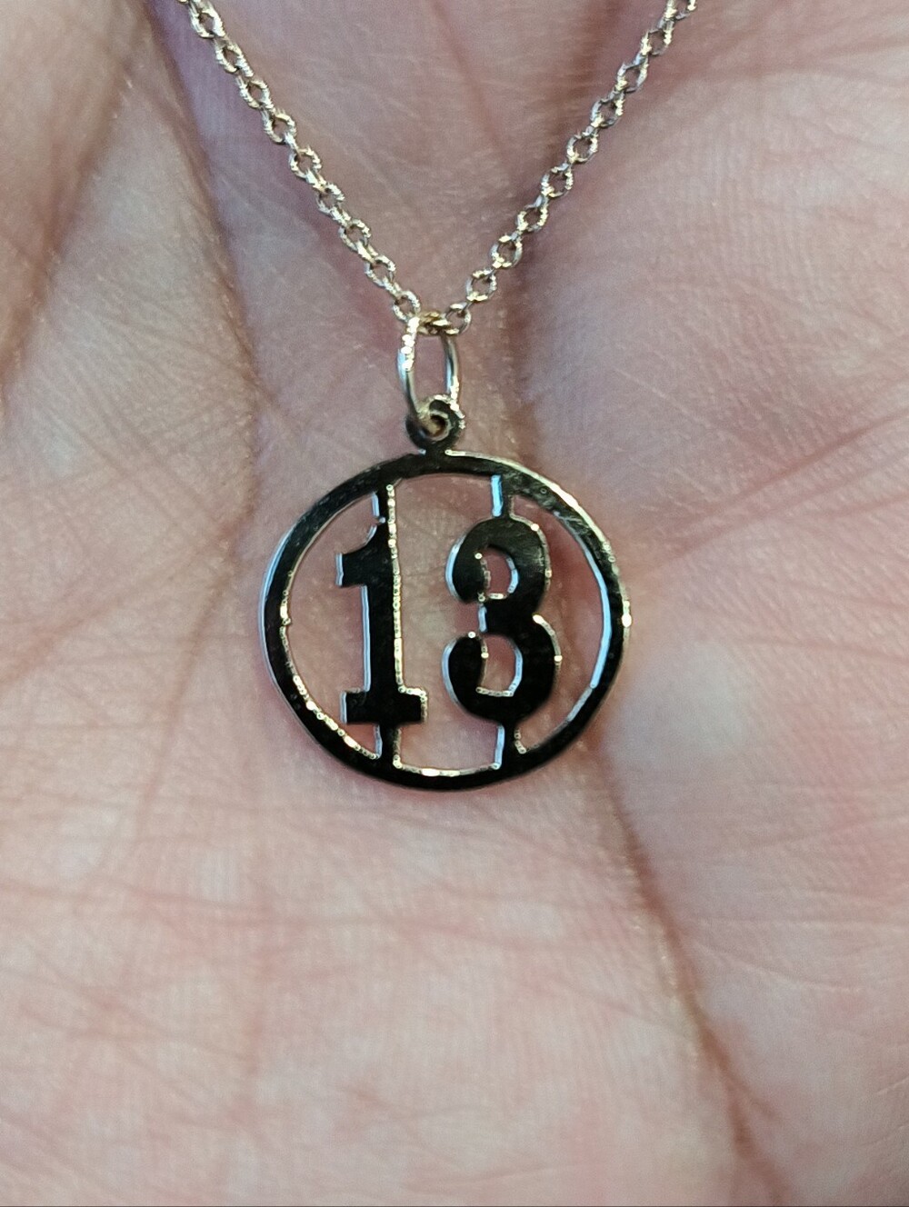 14ky Solid Gold Lucky 13 Pendant Necklace